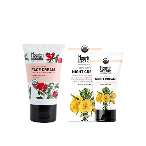 Nourish Organic Ultra-Hydrating Facial Cream and Restorative Night Cream Bundle with Argan + Evening Primrose, 1.7 fl. oz. each