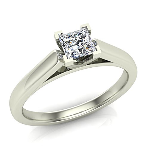 Princess Cut Diamond Engagement Ring 14K White Gold 1/4 ctw (Ring Size 6.5)