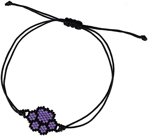 KELITCH Seed Beads Handmade Braided Dog Paw Charm Bracelet for Children Baby Girls - Violet Black