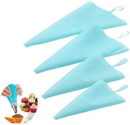 NeeJee 4 Sizes Icing Bag Set, Silicone Reusable Icing Piping Cream Pastry Bag DIY Decor Tool