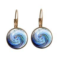 bjlongyi Ladies Vintage Earrings,Vortex Pattern Glass Cabochon Jewelry Gift Ancient Bronze