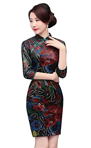 Angcoco Women's Half Sleeve Retro China Qipao Cheongsam Dress