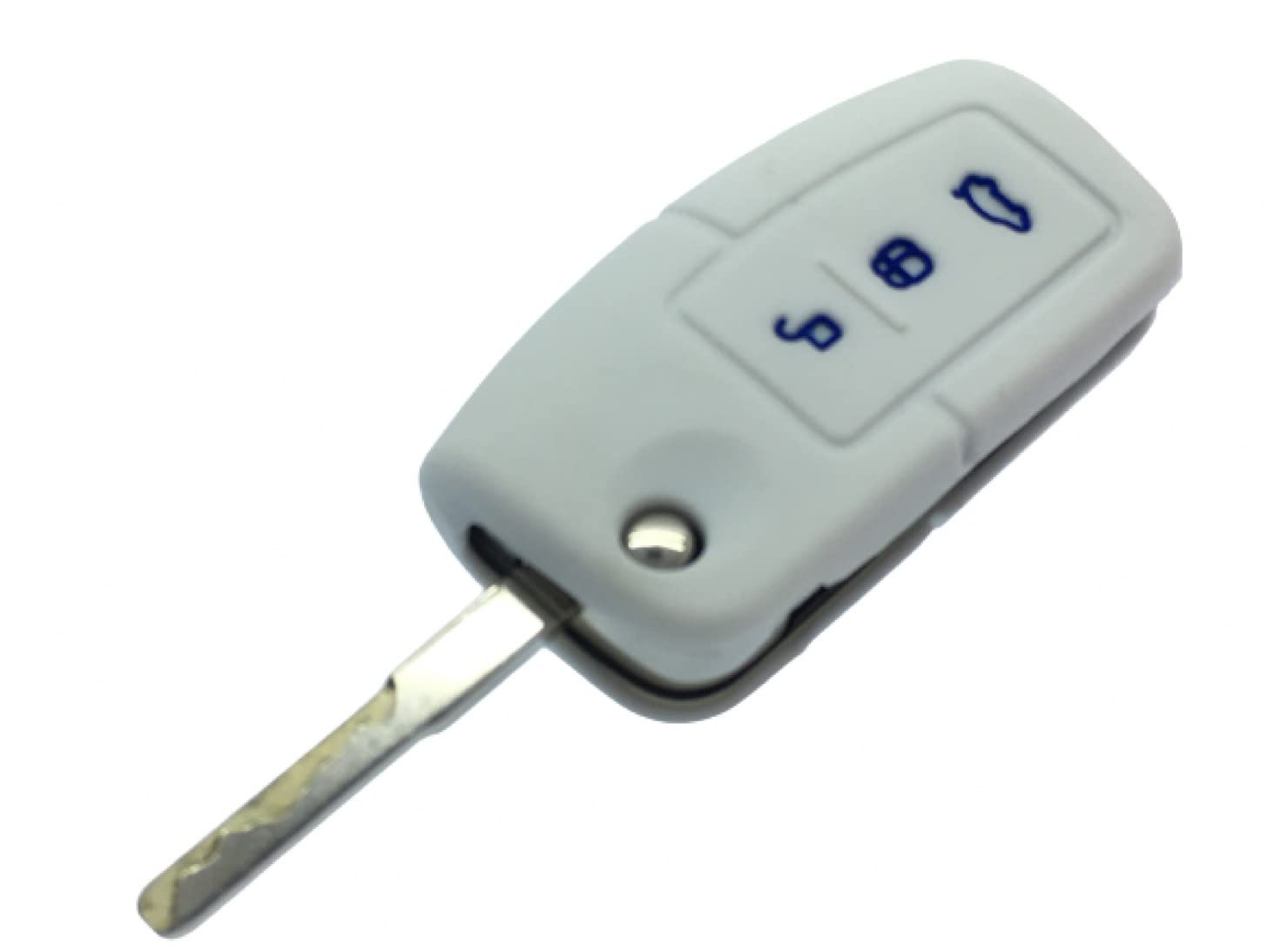 Nordecco Silicone Key Case Protective Cover Compatible With Ford S-MAX/C MAX/FOCUS/MONDEO/KUGA/FIESTA/FUSION Curved Key Fob 3 Button Flip Remote - One Size (WHITE)