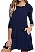 VIISHOW Womens Round Neck 3/4 Sleeves A-line Casual Tshirt Dress with Pocket