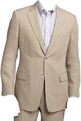 Men's Two Piece Linen Summer Suit (Beige) (46S)