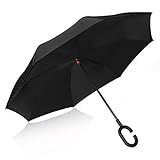 Rainlax Inverted Umbrella Double Layer Windproof UV Protection Reverse Folding Umbrellas for Car Rain Outdoor With C-Shaped Handle