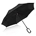 Rainlax Inverted Umbrella Double Layer Windproof UV Protection Reverse Folding Umbrellas for Car Rain Outdoor With C-Shaped Handle