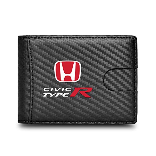 Honda Civic Type-R Black Slim Real Leather Carbon Fiber Patterns RFID Blocking Bi-fold Wallet
