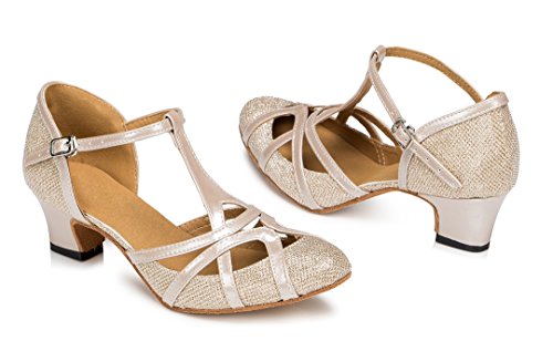 TDA Womens Mid Heel 5cm Champagne PU Leather Salsa Tango Ballroom Latin Party Dance Shoes CM101 9 M US