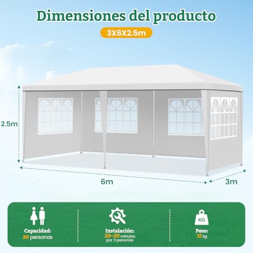 KOZFULE Toldo 3x6 m Carpas para Exteriores con Paredes Jardín Carpa-Contiene 50 Globos, Plegable Toldo para Playa Carpa Toldo para Auto, Ideal para Jardines y Exteriores y Boda y Fiesta
