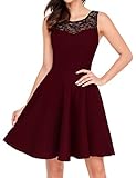 Newbely Women Sleeveless Lace Floral Round Neck Vintage Retro Cocktail Swing Dress
