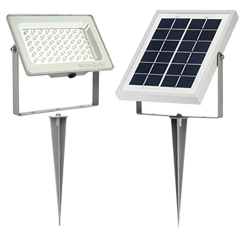 MicroSolar - 120 LUMEN - NATURAL WHITE (NOT BLUISH) - Solar Flood Light --- Automatically Working from Dusk to Dawn at Good Sunshine // ALUMINUM Solar Panel & Light Body // Ground or Wall Mounted // FL1