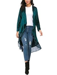 Exchic - Chaqueta de terciopelo para mujer con dobladillo asimétrico de gasa