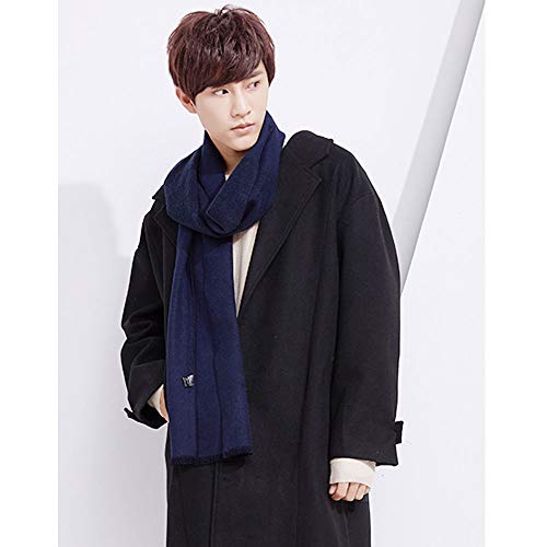 1Pcs Men Women Scarf, Autumn Winter Imitated Cashmere Solid Color Scarf, Business Style Warm Scarf Muffler Neckerchief (Black/Blue) - Thumbnail 7