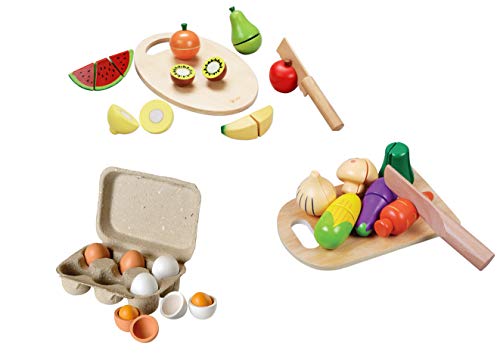 Lebensmittel Set aus Holz schneidbar für Spielküche Obst Gemüse Zubehör
