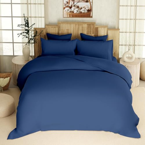 Purity Home 100% Organic Cotton King Size Duvet Cover Set Navy 230x220 cm, 3-Pieces Bedding, Soft Finish & Low Pilling, Cool & Crisp Feel, Quilt Cover with Secure Button Closure, Corner Ties