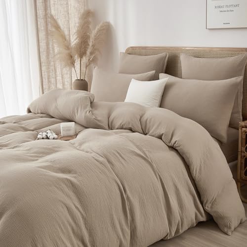 41HRe7dWctL Luofanfei Baumwolle Muslin Bettwäsche 135X200 Taupe Renforce Uni Sommer Kühlende Bettwäsche Set Weiche Bettbezug Knitterlook Bügelfrei Mit Reißverschluss Und Kissenbezug 80X80Cm