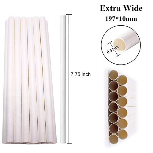 Paper Straws Wide Smoothies Milkshake Jumbo Bubble Tea Boba Straw Biodegradable Compostable Disposable Drinking Straw Wrapped in Bulk for Tumblers Party Bpa Dye Free White 10mm 0.4in 7.75'' 90pcs - Thumbnail 2