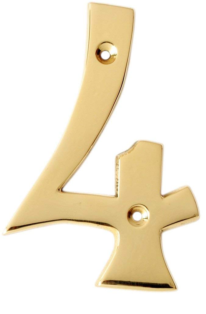 eSplanade 4" Brass House Hotel Door Number Plaque Sticky Numeric Numerical Digit 0-9 (4 (Four))