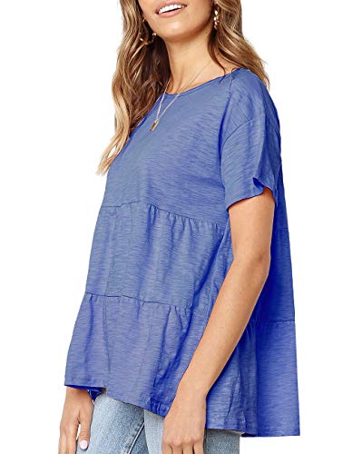 Kimiee Women's Casual Short Sleeve T Shirt Tassels Sleeves Blouse (z Blue, M)