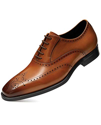 FRASOICUS Mens Dress Shoes Genuine Leather Brogue Oxford Formal Shoes for Men 10 Brown