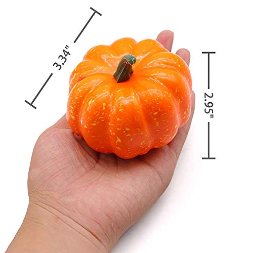DomeStar Artificial Pumpkins for Decoration, 12PCS Mini Fake Pumpkins with 30PCS Lifelike Maple Leaves Faux Pumpkins Artificial Vegetables for Fall Garland Halloween Thanksgiving Decorations
