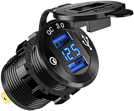 Wilove Dual USB Fast Charger Socket, Car Charger Waterproof Power for 12V/24V Marine Boat Golf Cart Truck Motorcycle with LED Voltmeter+Wire