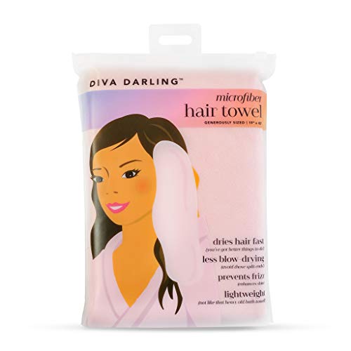 Diva Darling, Easy To Use & Super Absorbent Microfiber Hair Towel, Pink (19 x 39Inches