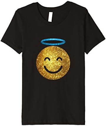 Kids Emoji Shirt - Glitter Angel Face With Halo Emoji T Shirt 12 Black
