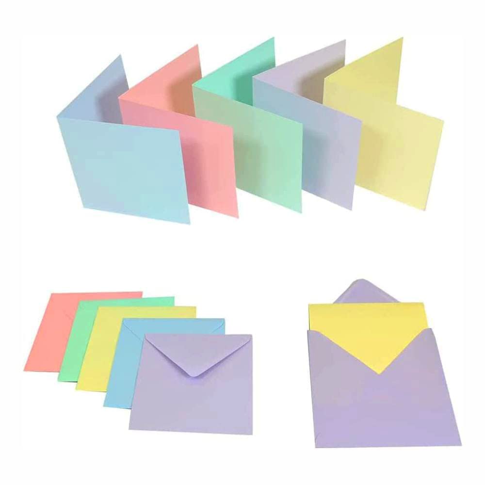 3 Ace Crafts 6 x 6 Coloured Pastel Cards and Envelopes for Card Making (10) Birthday, Wedding Invitation, Paper for Craft Making, Thank You Card with Envelope, Christmas, Valentine Day, Thanksgiving