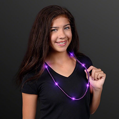 Purple Light Up LED Mardi Gras Bead Necklace