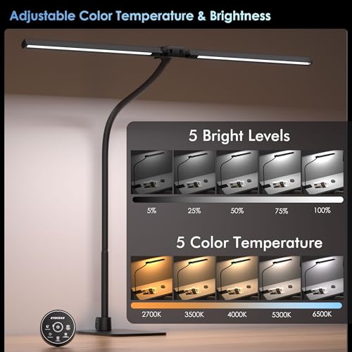 EYOCEAN Desk Lamp, Dual Head Desk Lamp, 24W 80cm with Remote Control, Adjustable Color Temperature, No Glare Dimmerable Monitor Lamp, PC Lamp for Screen