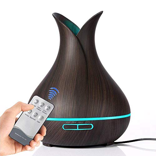 Click Here to See More Images MOMO Two-Leaf Aroma humidifier, Home Creative ultrasonic Wood Grain Aromatherapy Machine,Dark Wood Grain,British regulat