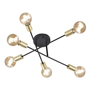 Trio Leuchten Cross A++ Tot E, Plafondlamp, Metaal, E27, 56,6 X 56,6 X 19,11 Cm, Mat Zwart/Goud