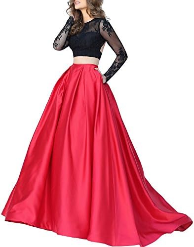 Alinafeng Women's Red and Black Two Pieces Prom Evening Cocktail Dress with Sleeves(4,Red)