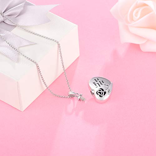Cremation Jewelry Heart Urn Necklace for Ashes Keepsake Memorial Rose Flower Urn Pendant Necklace Sterling Silver in Memory of Family,I still need you close to me (rose urn necklace)