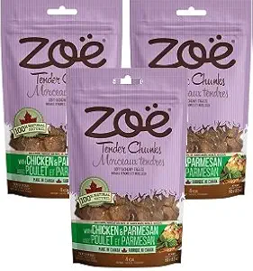 Zoe 3 Pack of Chicken and Parmesan Tender Chucks, 5.3 Ounces Each, Chewy Dog Treats with No Wheat