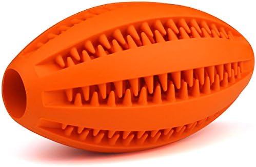 SEMOL Dog Toy Treat Ball Rugby Interactive Dispenser Rubber Chew Toy IQ Ball for Teeth Clean (Orange)