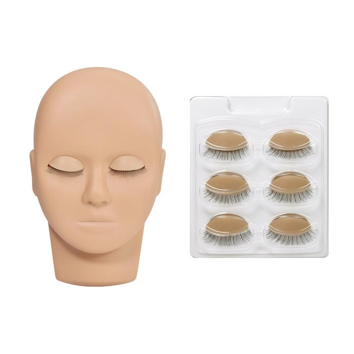 ANNAFRIS Eyelashes Extension Mannequin Head Replaced Eyelids Mannequin Head Practice Eyelashes Extension Training Head with 4 Pairs Removable Eyes(Head C-Skin Color)