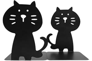 APOL Cat Bookends, Cute and Thickening Metal, Sturdy Durable, Book Organizer for Library School Office Home Study 1 Pair (Black)