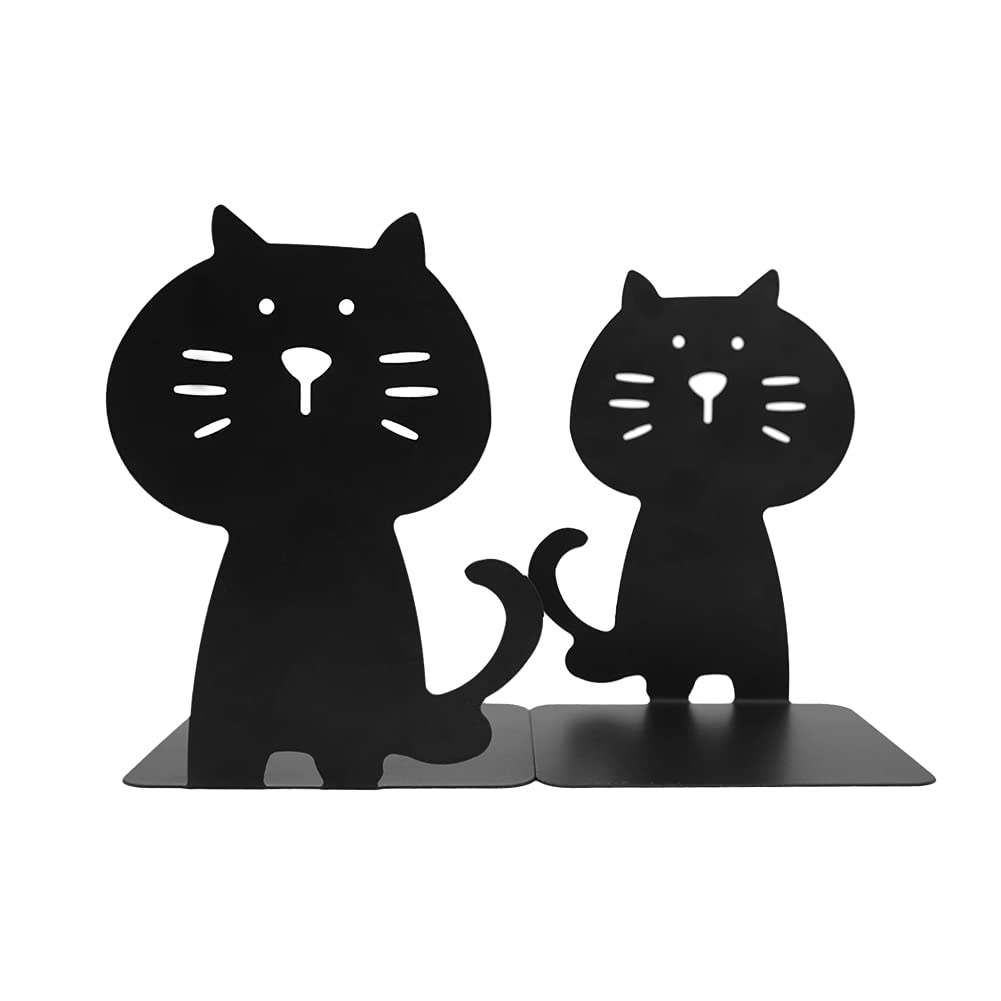 Cat Bookends, Cute and Thickening Metal, Sturdy Durable, Book Organizer for Library School Office Home Study, 1 Pair