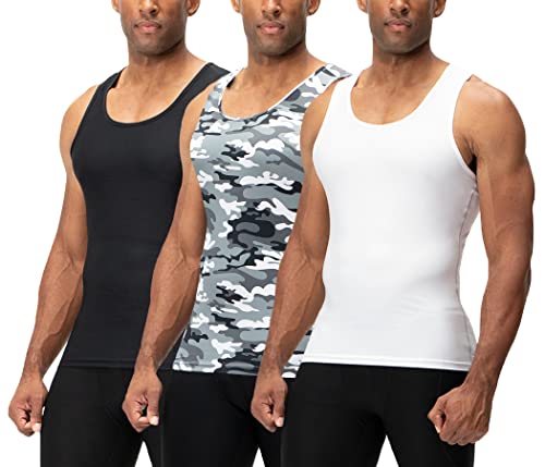 DEVOPS 3 Pack Men's Muscle Dry Fit Compression Tank Top