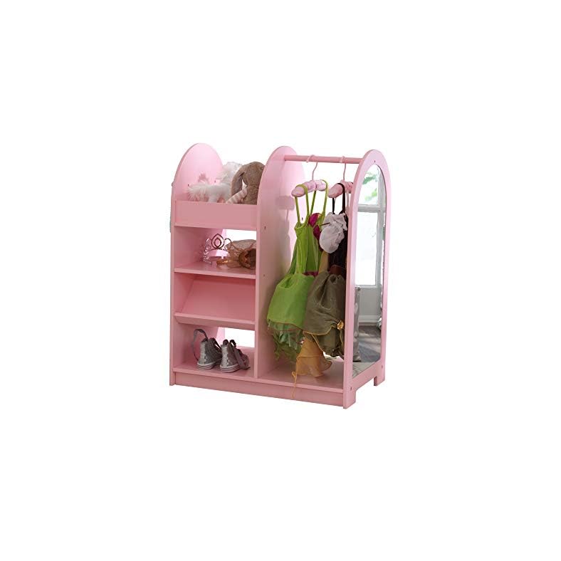 KidKraft Wall Mount Wooden Fashion Pretend Dress-Up Station Children’s Furniture with Storage and Mirror – Pink, Gift…