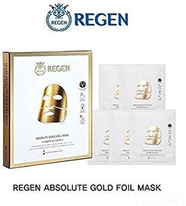 Regen Absolute Gold Foil Mask 27g x 5 Pcs, Korean Facial Mask Sheet, Authentic Cosmetic from Famous Regen Plastic Surgery Center in South Korea