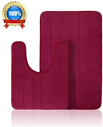 Sweet House Bath Mats 2 Pieces Non Slip Bathroom Rugs Absorbent Memory Foam Bath Rugs(Dark Red)