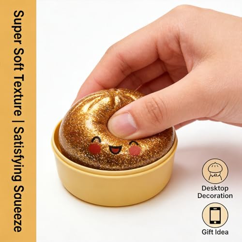 Simulation Glitter Dumpling Fidget Toy, Soft Squeeze Squishy Toy with Steamer Box, Anti Anxiety Sensory Toys, Cute Home Table Decor, Novelty Birthday Daily Gifts for All Ages