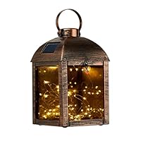 Go2garden Solar Hanging Lantern, Waterproof Metal Garden Light, Outdoor Decorative Table Lamp for Patio Decoration (Bronze)