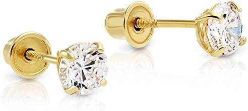 14k Yellow Gold Cubic Zirconia Stud Earrings with Screw Backs