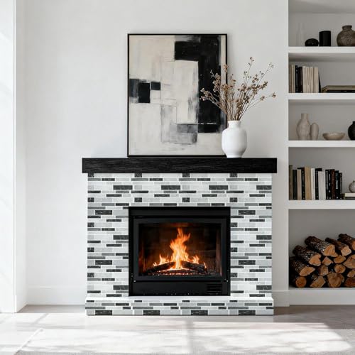 Vieshful 10 Pieces Adhesive Kitchen Tiles 30 x 30 cm, Self-Adhesive PVC Marble Effect Tiles, Kitchen and Bathroom Splash Protector, Wall Cladding Without Works Marble Black-Grey