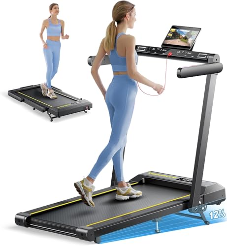 TOPUTURE Walking Pad Treadmill with 12% Incline, 4 in 1 Folding Treadmills for Home/Office, 10MPH Under Desk Treadmills, 2.5HP Portable Treadmill, Dual LED Screen, App, Bluetooth Speaker